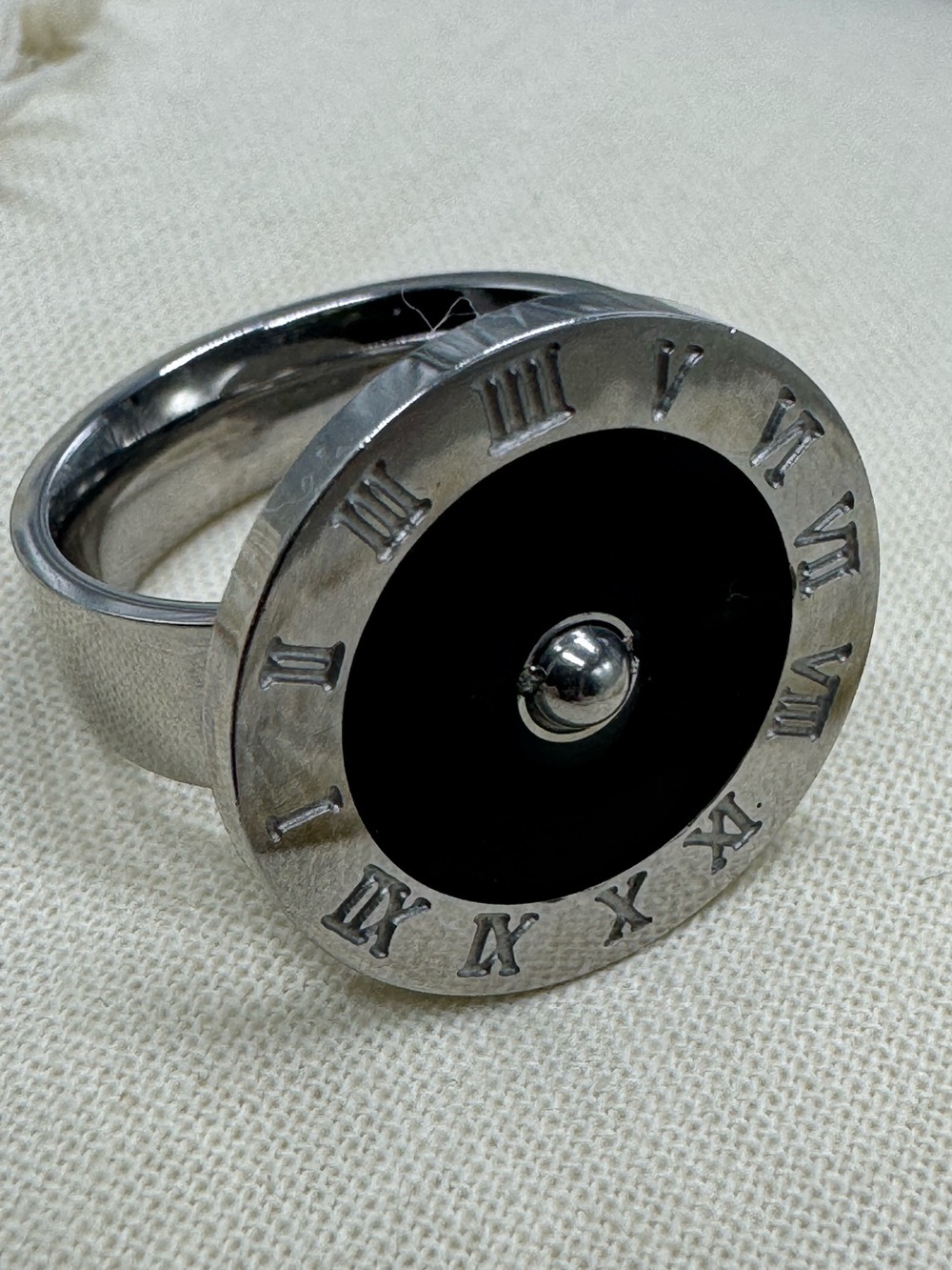 Black Enamel Roman Numeral Stainless Steel Ring